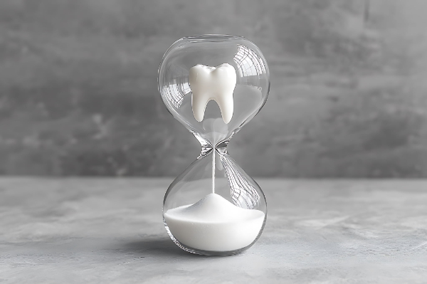 セラミックの歯の寿命をあらわす歯と砂時計